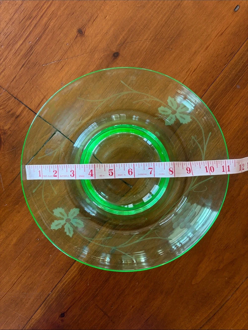 Uranium Etched Glass Console Bowl Vtg